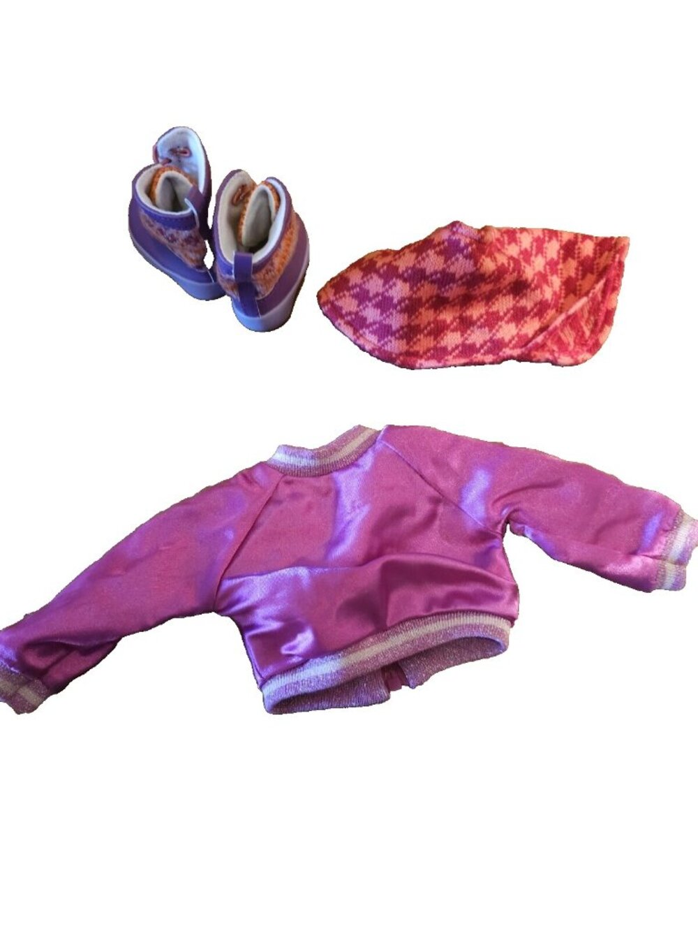 American Girl Doll 3 Piece Lot  Pink Sparkle Shine Meet Jacket ,Scarf, Boots